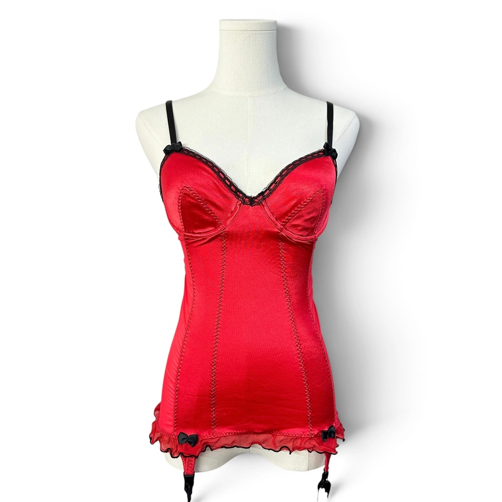Vintage 2004 Victoria's Secret Red Satin Garter Bustier 34B Y2K Merry Widow
